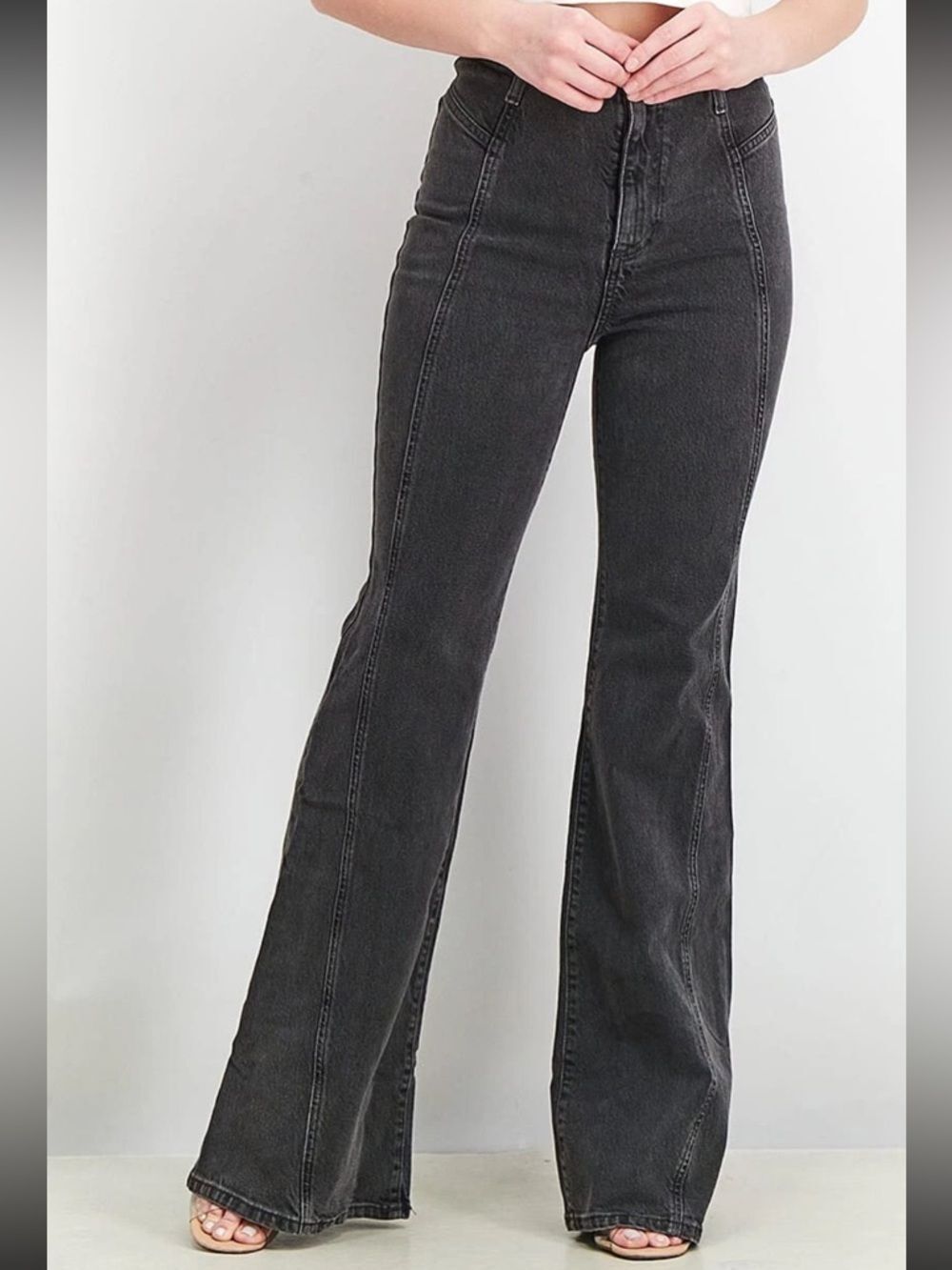 Free People We The Free Florence Flare Black Grey Denim High Waist Jeans Sz 30